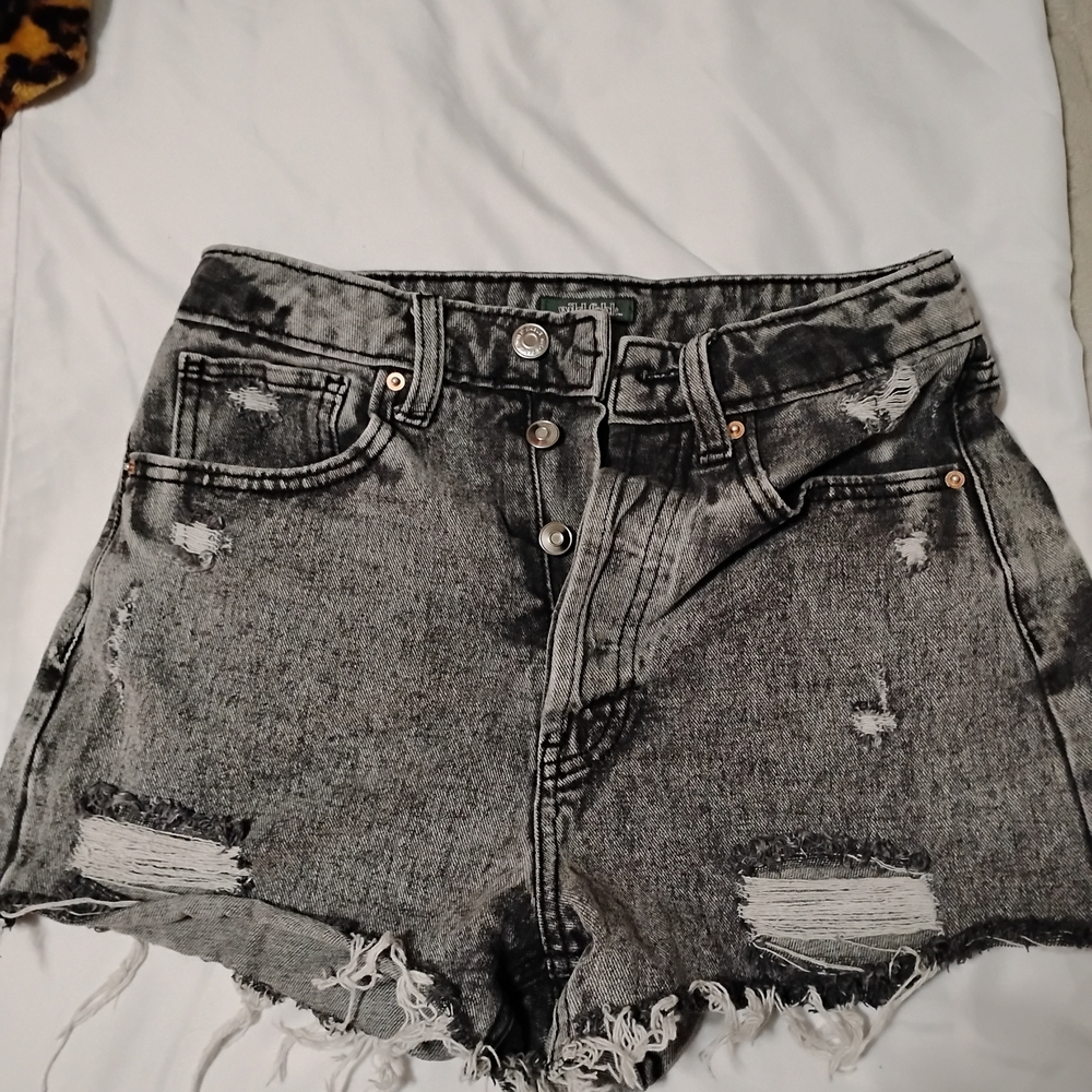 wild fable Distressed High-Waist Denim Shorts - Gray